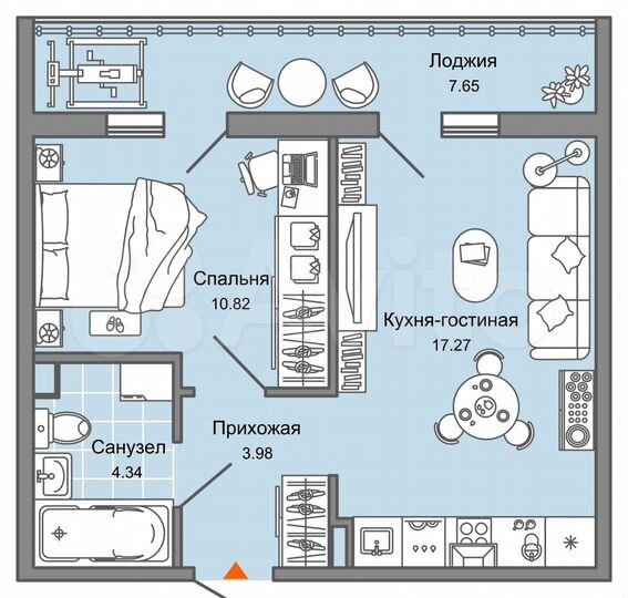1-к. квартира, 40 м², 1/6 эт.