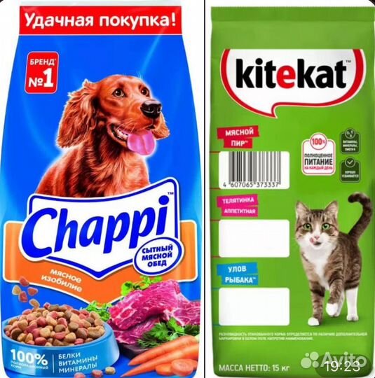 Корм для собак и кошек chappi kitekat whiskas
