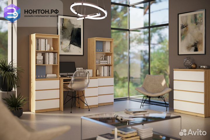 Стеллаж Челси белый глянец / дуб сонома