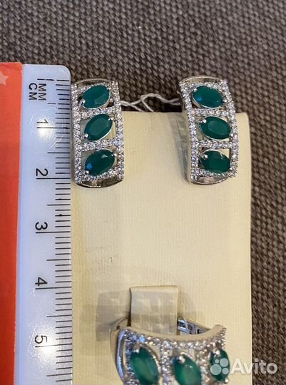 Серьги и кольцо с агатами из серебра