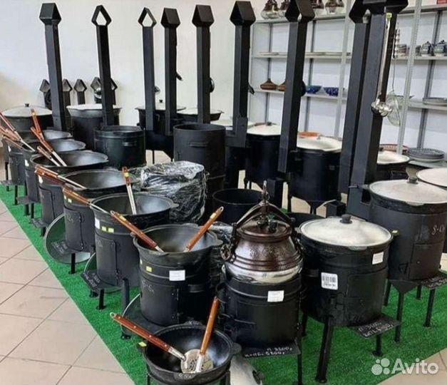 Казан чугунный узбекский и печь с трубой 12литров