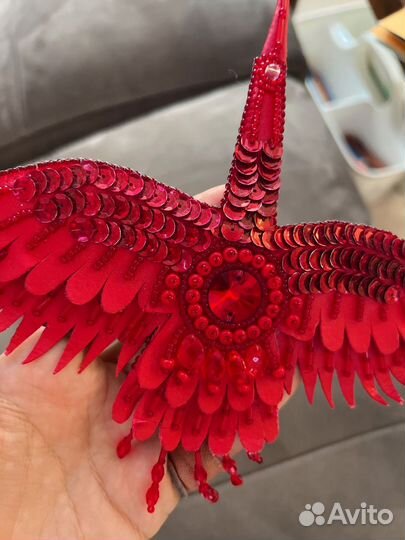 Брошь Журавль Ручная работа