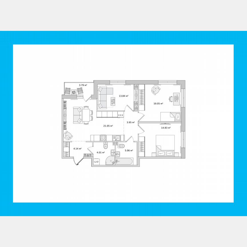 3-к. квартира, 76,5 м², 1/14 эт.