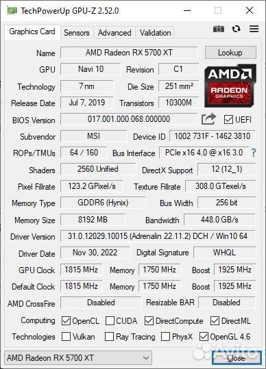 Видеокарта rx5700xt msi mech