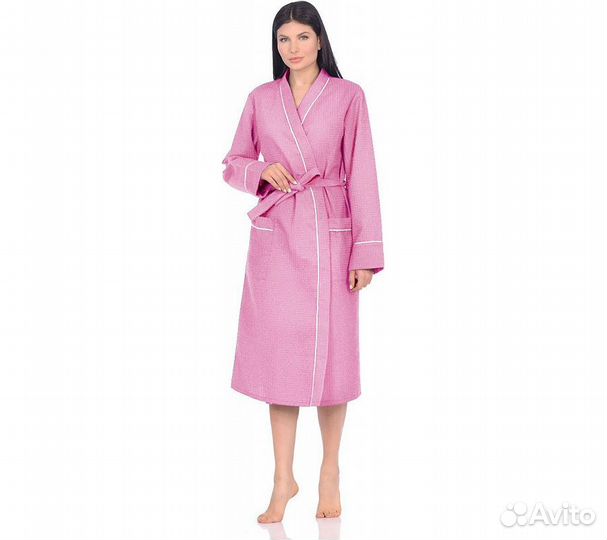 Халат вафельный Home One с кантом розовый 42
