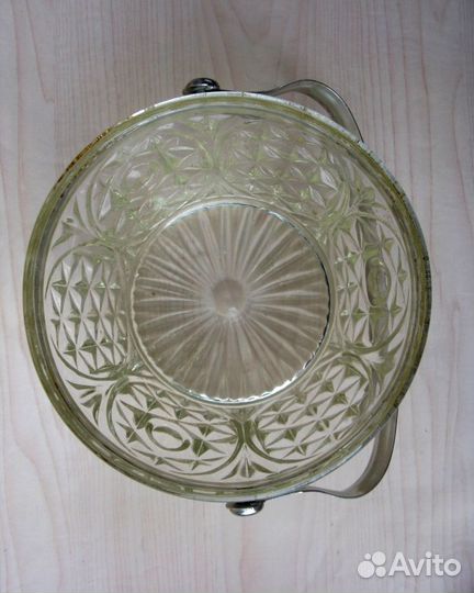 Ваза конфетница с металлической ручкой стекло СССР