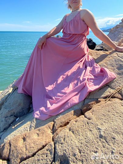 Платье макси длинное розовое 48-50 L XL