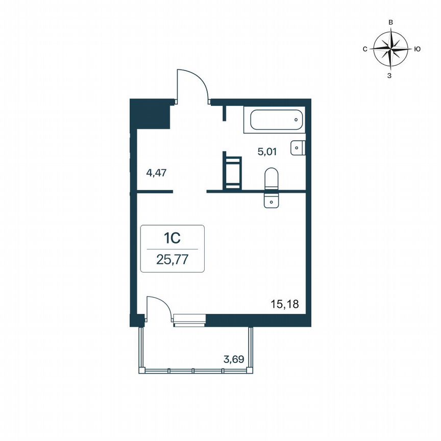 Квартира-студия, 25,6 м², 11/11 эт.