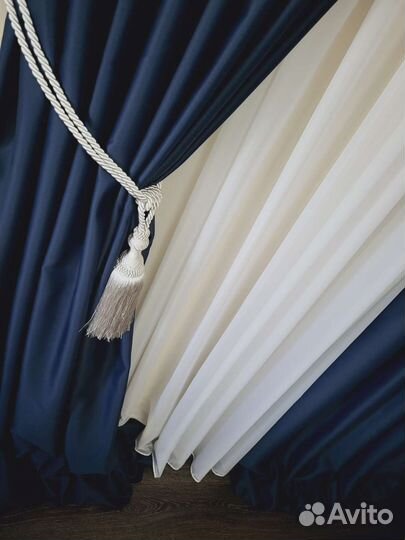 Шторы блэкаут синий высота 3,0 м