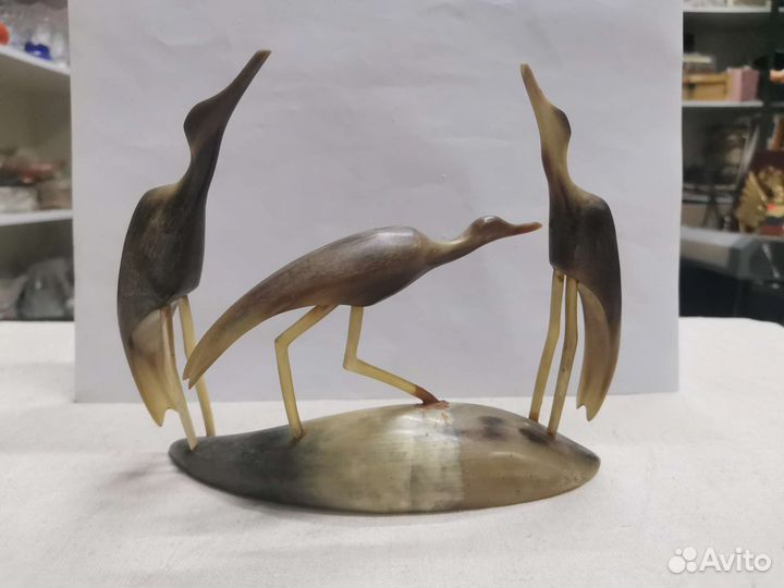 Статуэтка Три цапли на роге Кость (Ч)