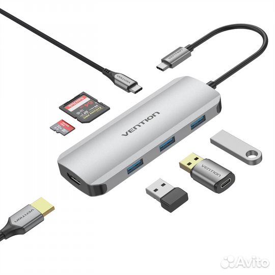 Док станция USB хаб hub 7-в-1 USB-C