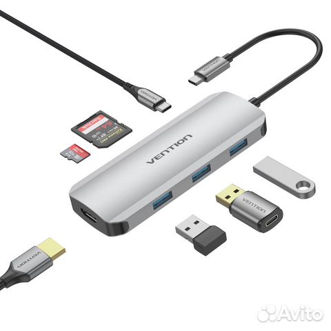 Док станция USB хаб hub 7-в-1 USB-C
