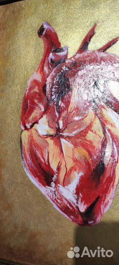 Подарок Сердце в золоте(масло, золото-акрил)