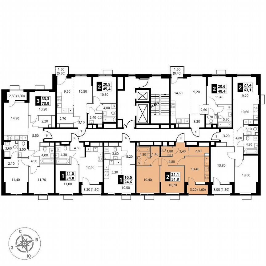 2-к. квартира, 51,8 м², 16/17 эт.