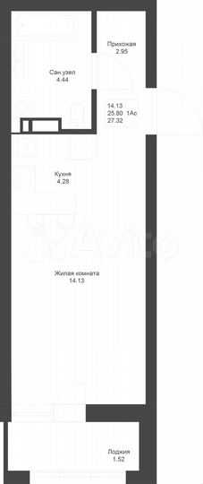 Квартира-студия, 27,3 м², 3/22 эт.