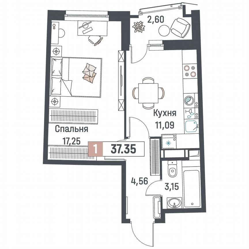 1-к. квартира, 37,4 м², 7/18 эт.