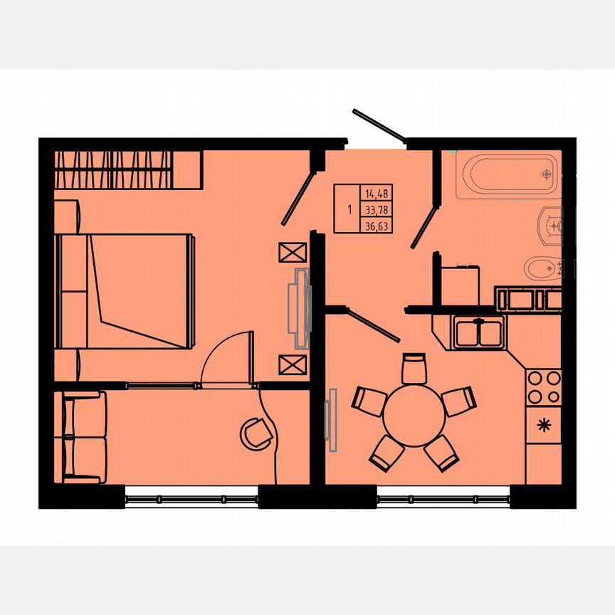 1-к. квартира, 36,2 м², 8/8 эт.