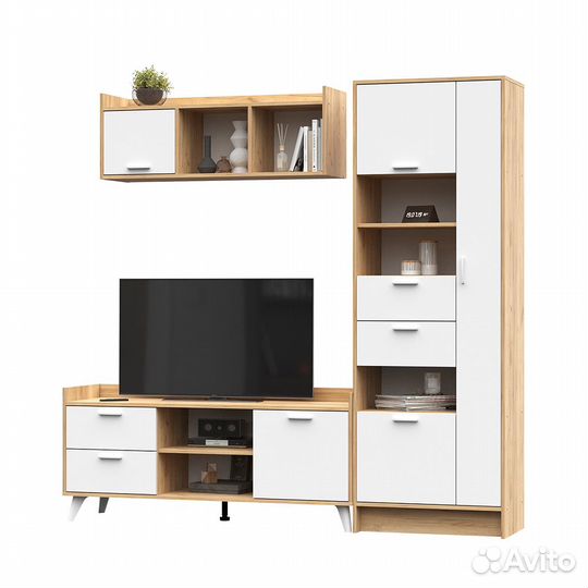 Стенка в гостиную Дуб крафт золото/Белый