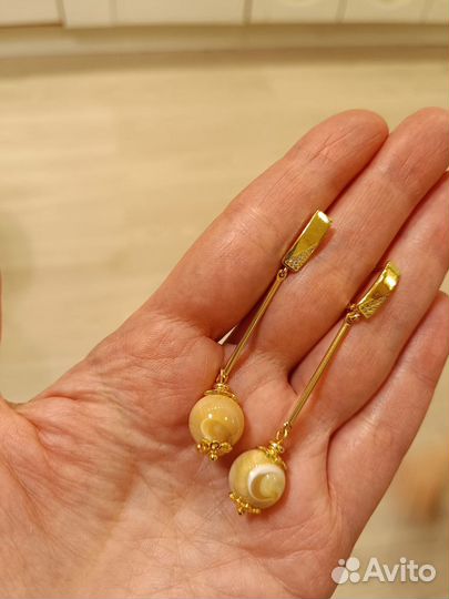 Серьги с перламутром позолоченные