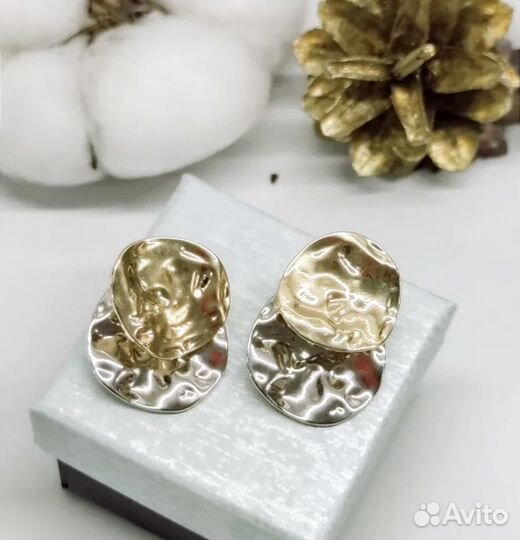 Винтажные серьги бижутерия серебро золото