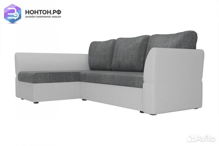 Диван угловой дельфин Гесен рогожка серая / экокож