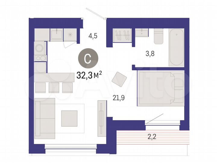 Квартира-студия, 32,3 м², 9/9 эт.