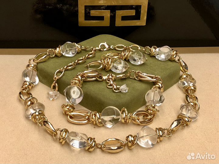 Колье браслет серьги хрусталь позолота