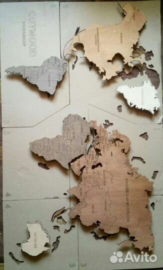 Карта Мира из шпона березы без подложки с подсветк