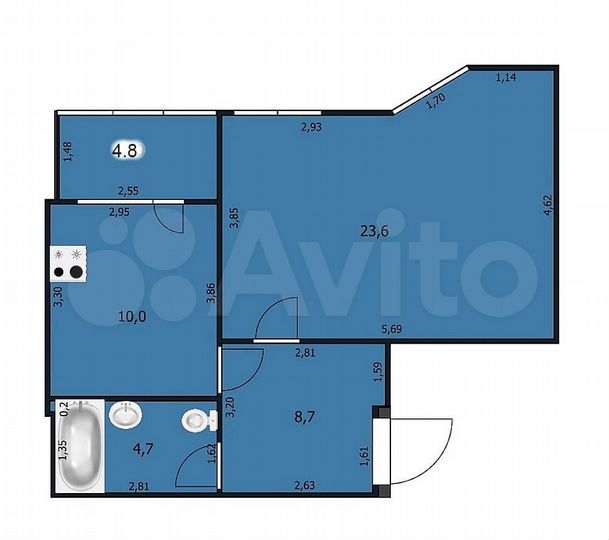 1-к. квартира, 53 м², 3/7 эт.