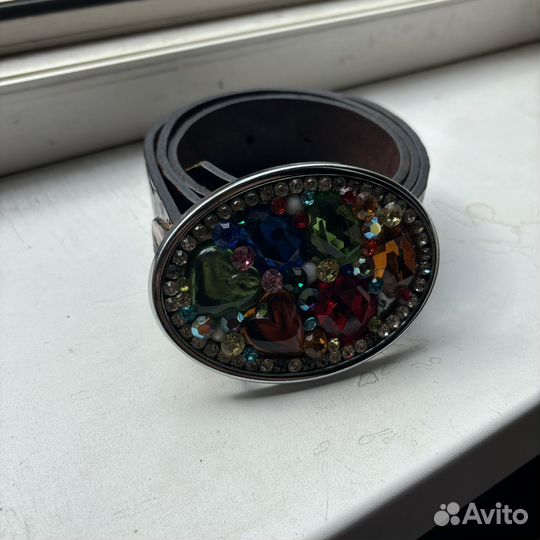 Кожаный ремень со стразами y2k