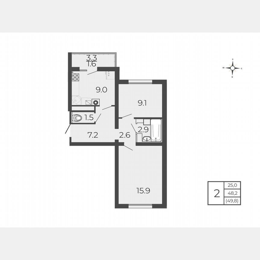 2-к. квартира, 49,8 м², 5/5 эт.