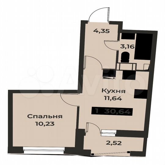 1-к. квартира, 30,6 м², 15/18 эт.