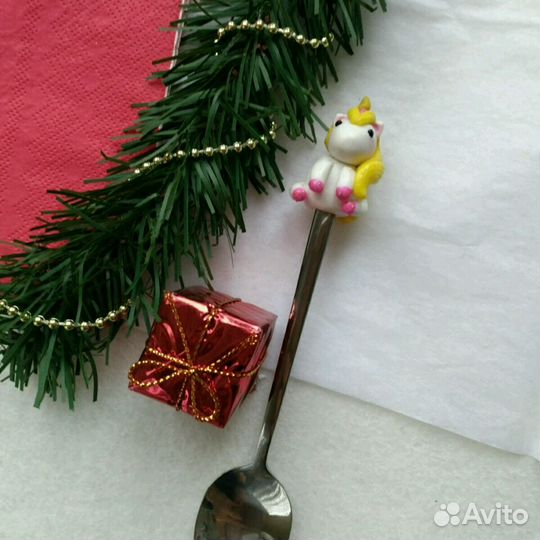 Ложка с Единорогом из полимерной глины