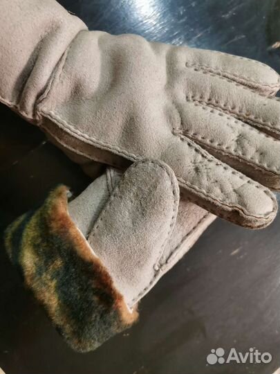 Перчатки мужские, замша, натур мех