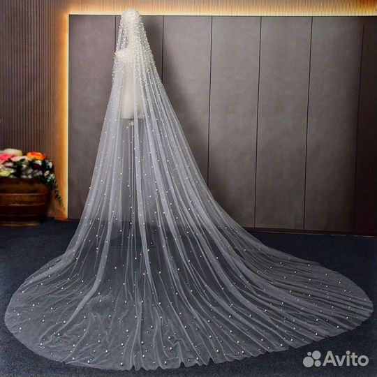 Свадебная фата с жемчугом 300 см на 300 см