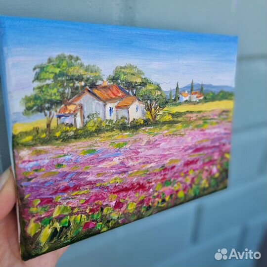 Картина маслом Прованс пейзаж лаванда цветы в поле