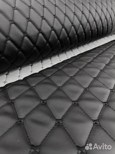 Экокожа стеганая черная черный ромб