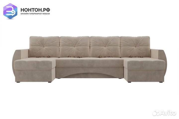 Диван п-образный еврокнижка Сатурн бежевый