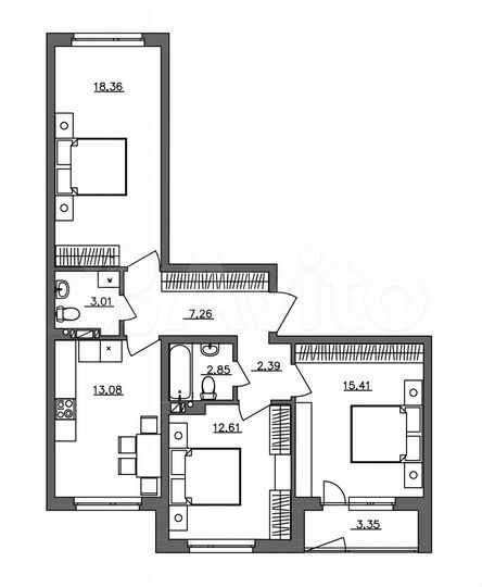 3-к. квартира, 77,7 м², 2/5 эт.