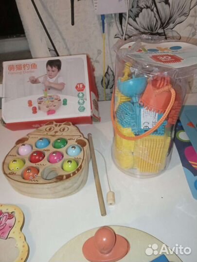 Магнитная рыбалка Котик деревянная