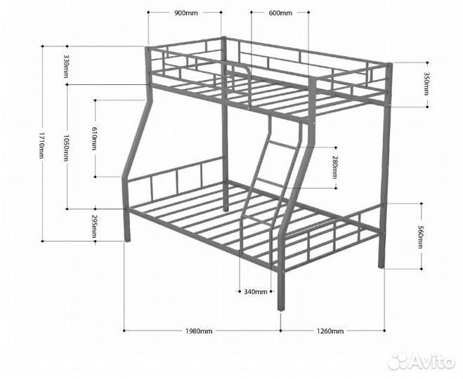 Двухъярусная кровать металлическая с полкой Белый