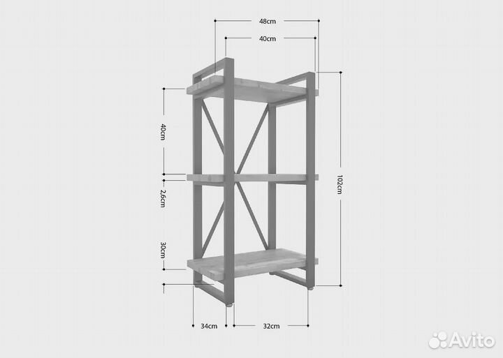 Стеллаж Айсберг Лофт 40х102-2 белый/дуб крафт белый