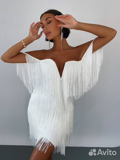 Бандажное платье с бахромой XS S M L