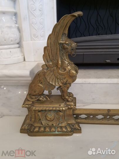 Старинный каминный комплект, таганы, собаки