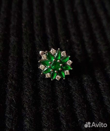 Серьги серебро фианит зелёный прозрачный