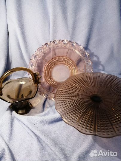 Тортница, ваза, конфетница медовое стекло СССР