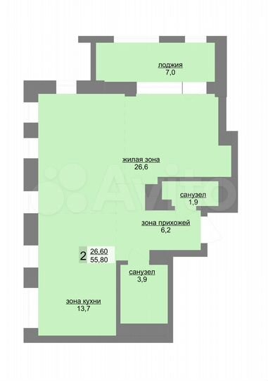 2-к. квартира, 55 м², 26/31 эт.