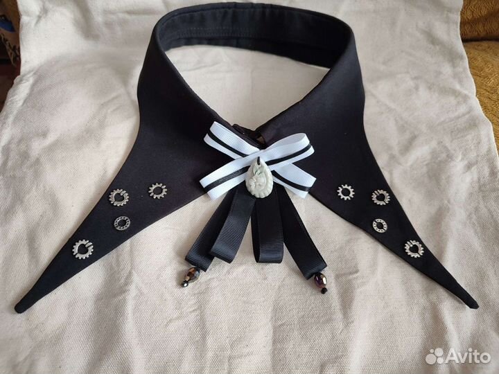 Воротник сьемный с брошкой стимпанк,готик аксесуар