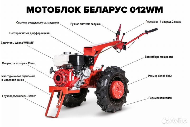Мотоблок мтз Беларус двигатель weima 9 л.с