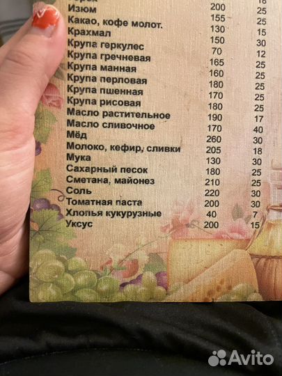 Таблица пересчета мер и весов деревянная на гвоздь